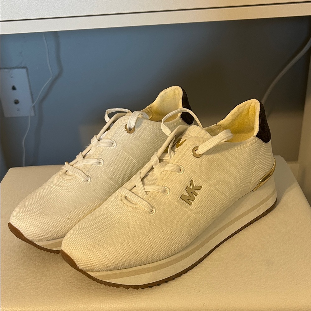 Michael Kors Cream and Gold Platform Sneakers